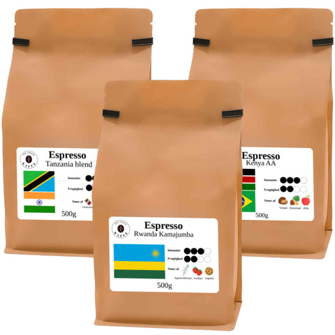 Espresso Afrika Smagspakke – Stempel, 3 x 500 gram