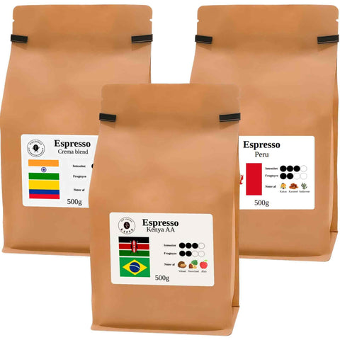 Espresso Smagspakke Bestseller – Hele bønner, 3 x 500 gram