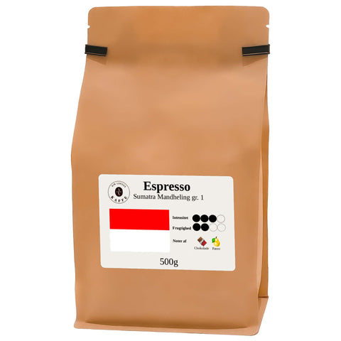 Espresso Sumatra Grade 1 hele bønner 500g