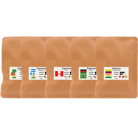 Espresso Smagspakke – Formalet Stempel, 5 x 60 gram